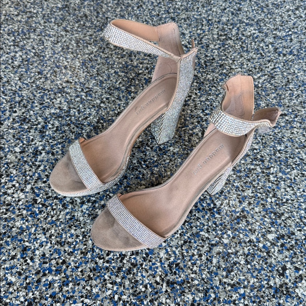 Silver Rhinestone Block Heel Sandals Madden Girl